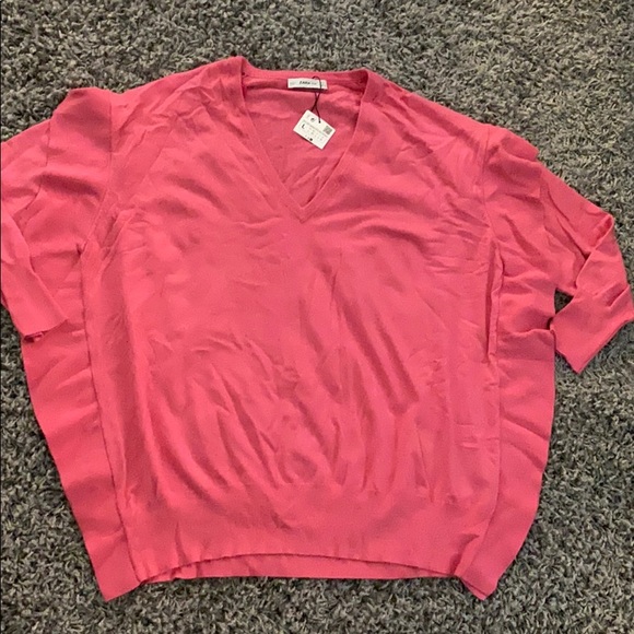 NWT Zara Bright Pink Flounce Ruffle Sleeve Sweater - Picture 7 of 8